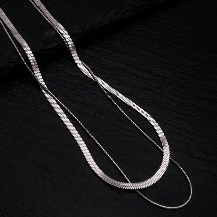 Wholesale Double-layer Stacked Snake Bone Chain Women's Retro Golden Titanium Steel Necklace Chain