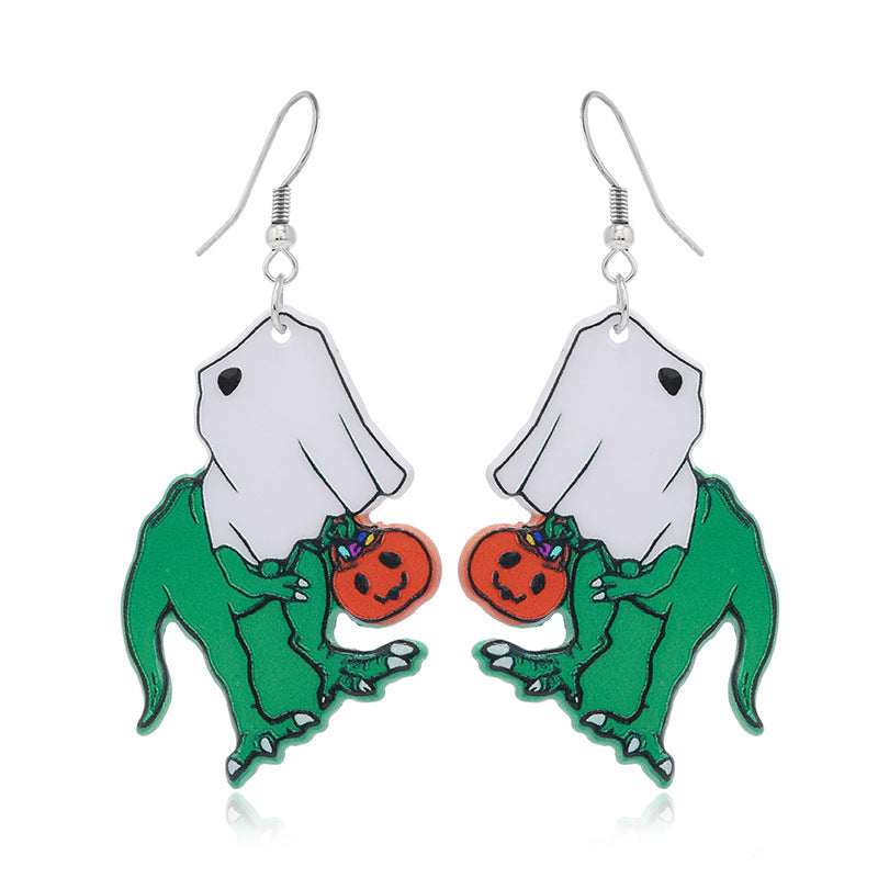 Wholesale Christmas Tree Bells Small Dinosaur Walking Stick Double Sided Earrings