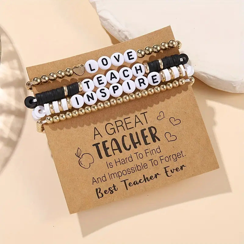 Wholesale Letter Teacher' s Day Soft Ceramic Apple Layered Bracelet Set
