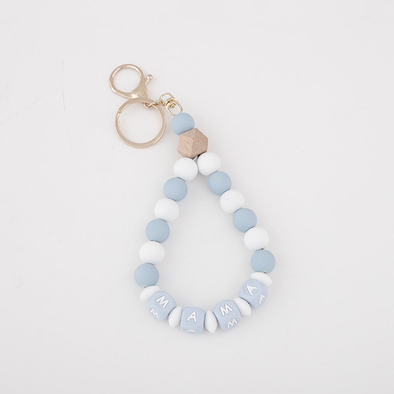 Wholesale 10PCS Square Letter Round Silicone Beads Keychains