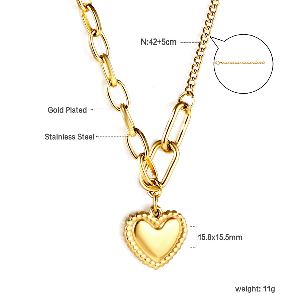 Wholesale 18k Gold-Plated Heart Pendant Stainless Steel Necklace