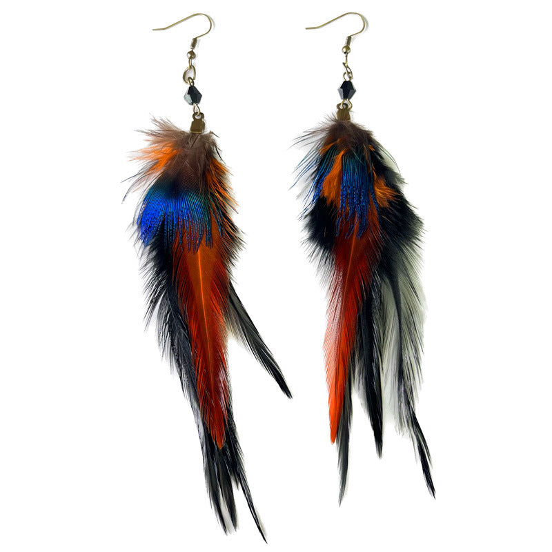 Wholesale Feather Peacock Black Crystal Beads Earrings 2 in A Pack