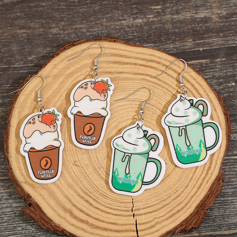 Wholesale Cartoon Milk Tea Cup Acrylic Earrings