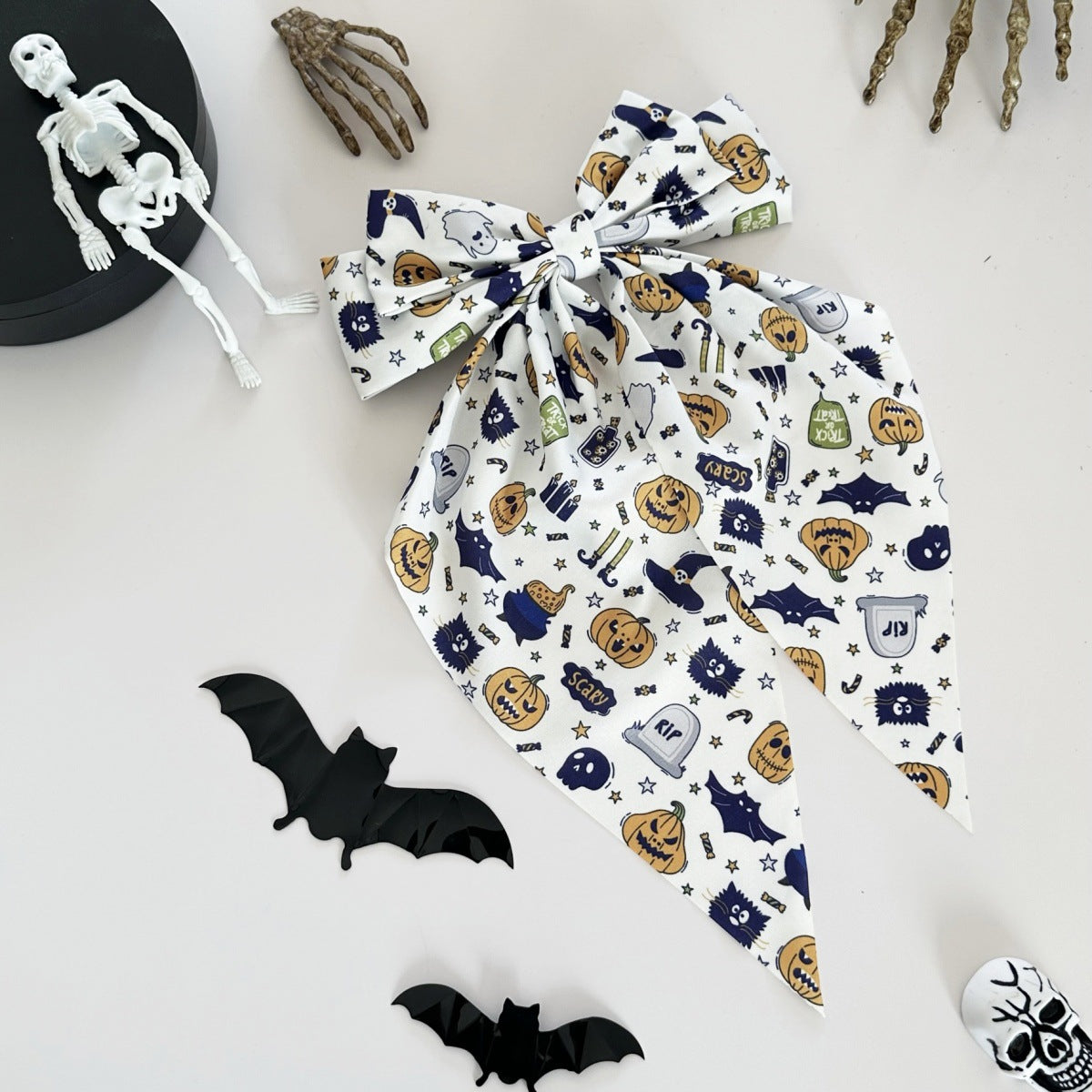 Wholesale  Pumpkin Bat Print Bow Ribbon Spring Clip