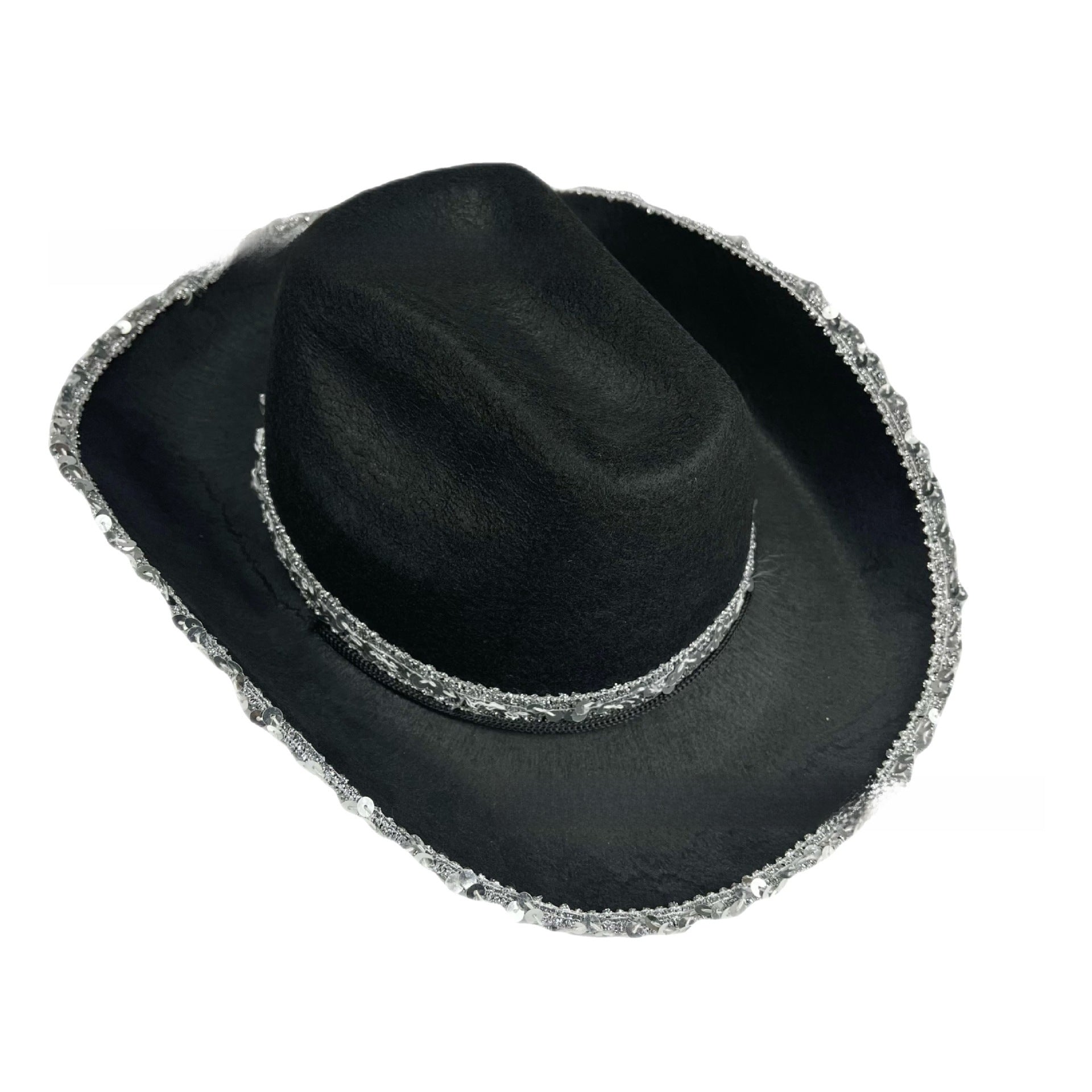 Wholesale Mardi Gras White Silver Trim Sequined Cowboy Hat