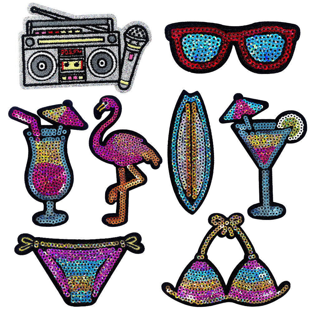 Wholesale Trendy Hawaiian Surf Truck Multicolor Sequin Embroidered Patch Iron On Back DIY Resale Accessory