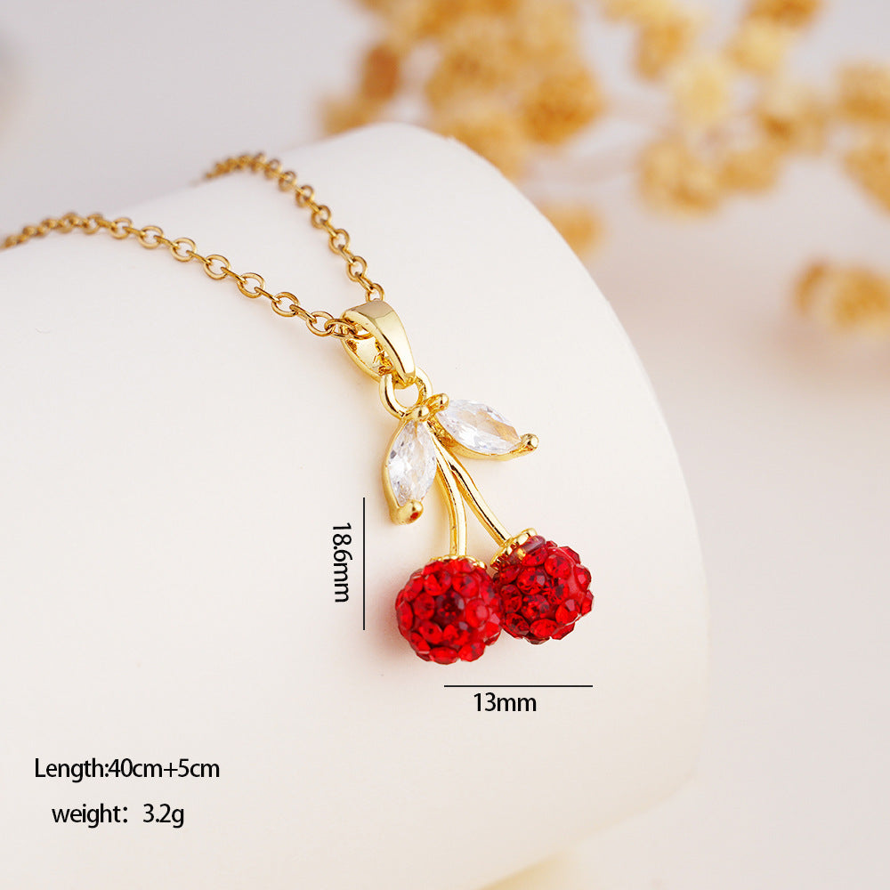 Wholesale Red cherry pendant stainless steel necklace