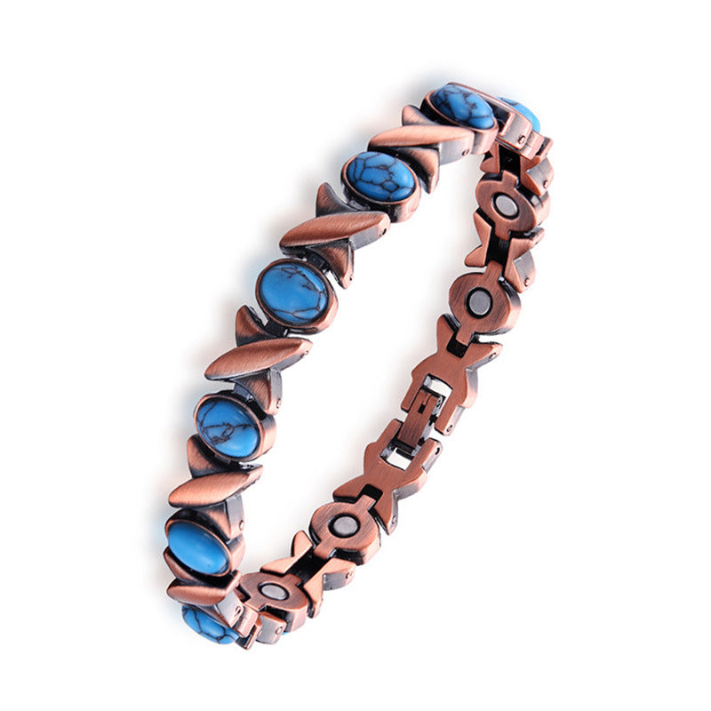 Wholesale Natural Turquoise Vintage Aged Adjustable Zinc Alloy Magnet Bracelet