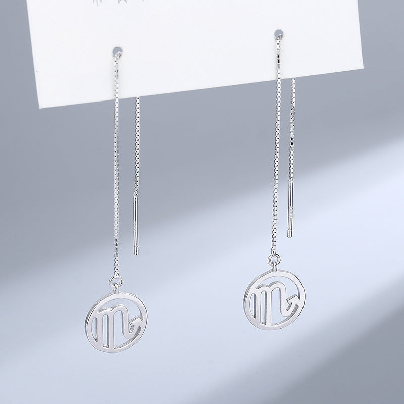 Wholesale S925 Sterling Silver Long Ear Line Twelve Constellation Valentine's Day Gift Tassel Earrings 925 Spring Earrings