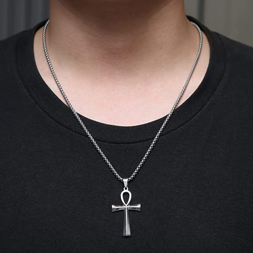 Wholesale Smooth Egyptian Ankh Cross Pendant Men' s Necklace