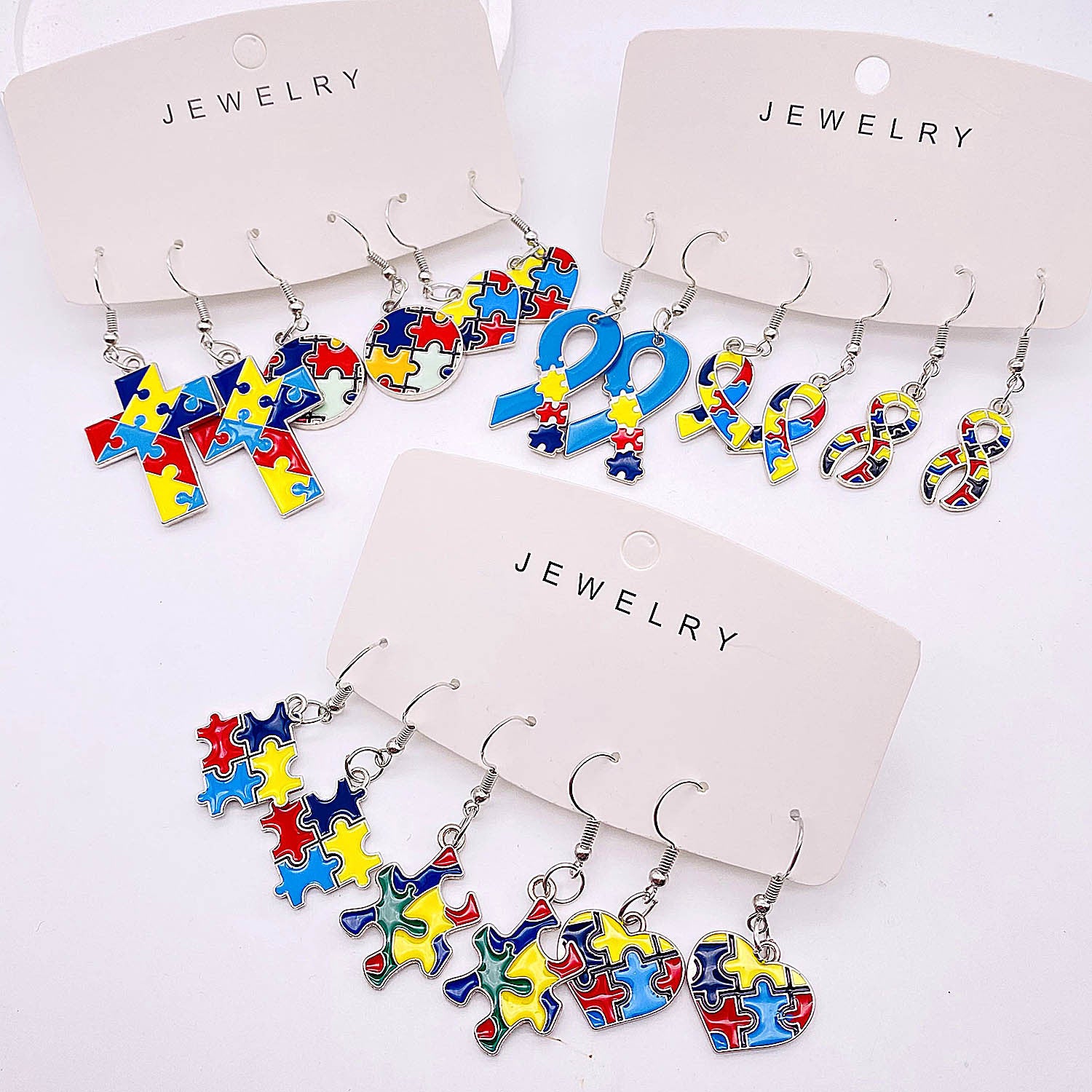 Wholesale Cross Peach Heart Love Puzzle Autism Earring Set