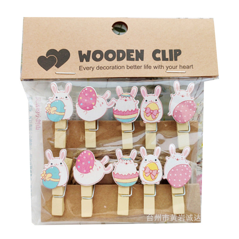 Wholesale Easter element collection cartoon rabbit clip hanging photo wall kindergarten flower shop card Easter egg small wooden clip