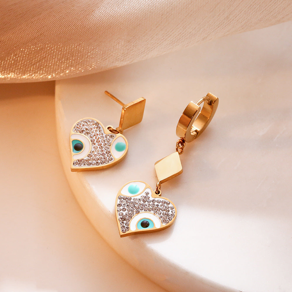 Wholesale Titanium Steel Zircon Drops Oil Devil Eye Geometric Pendant Earrings