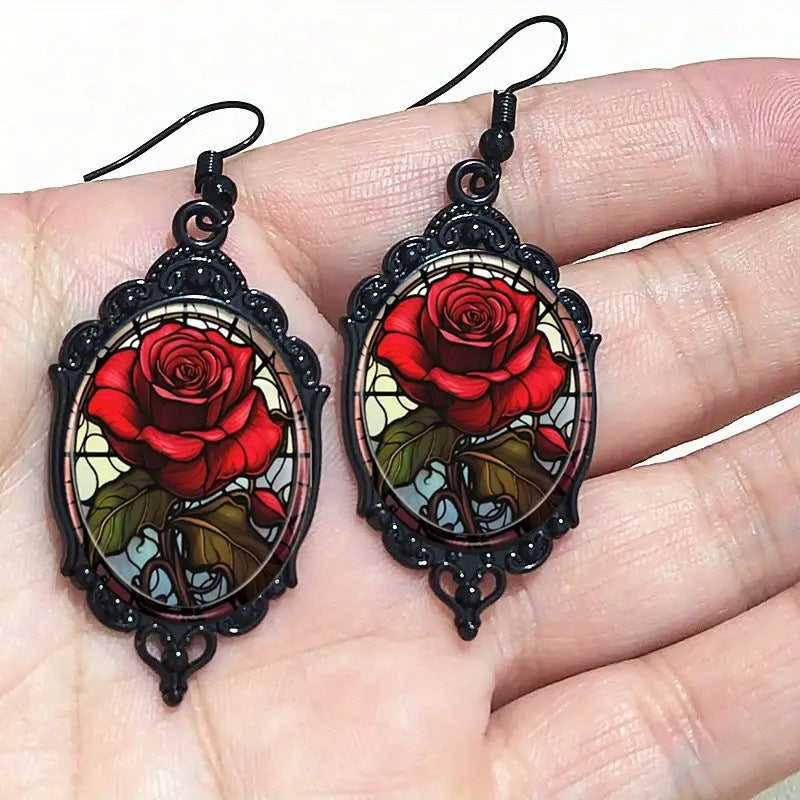 Wholesale Vintage Gothic Bat  Flower Halloween Pendant Earrings