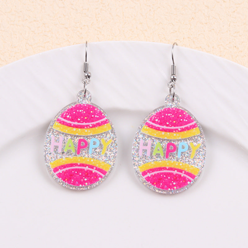 Wholesale Easter Asymmetric Rabbit Easter Egg Acrylic Earrings
