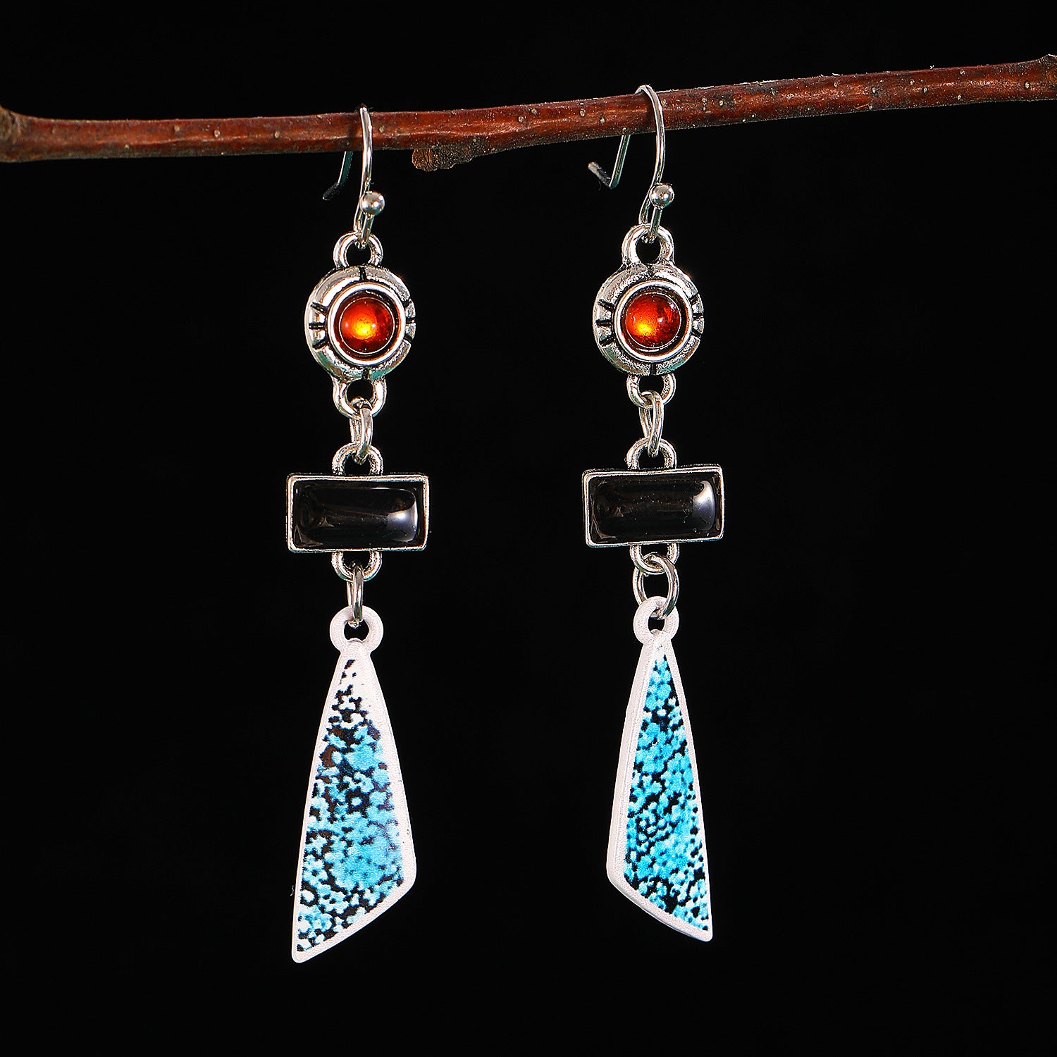 Wholesale Vintage Ethnic Bohemian Flower Drop Earrings For Women Alloy Turquoise Bead Design Fashion Jewelry Accessory