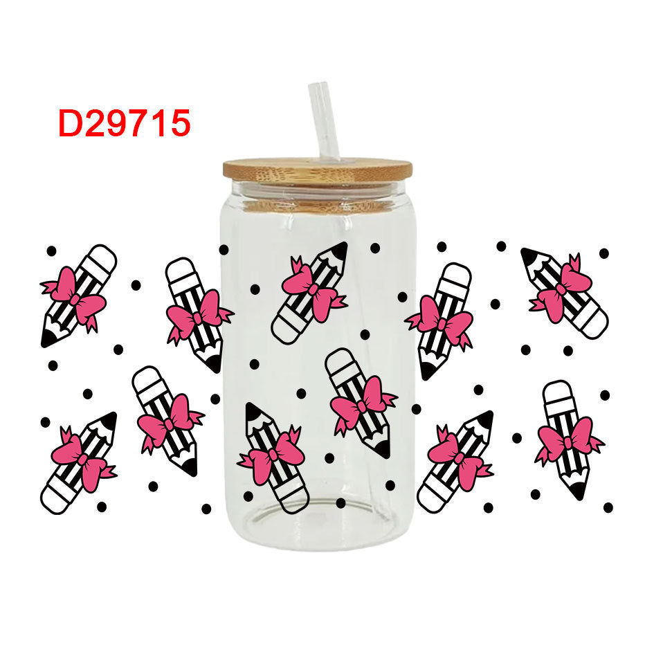 Wholesale Colorful Stationery School Bus Teacher's Day 16oz Cup UV DTF Wraps