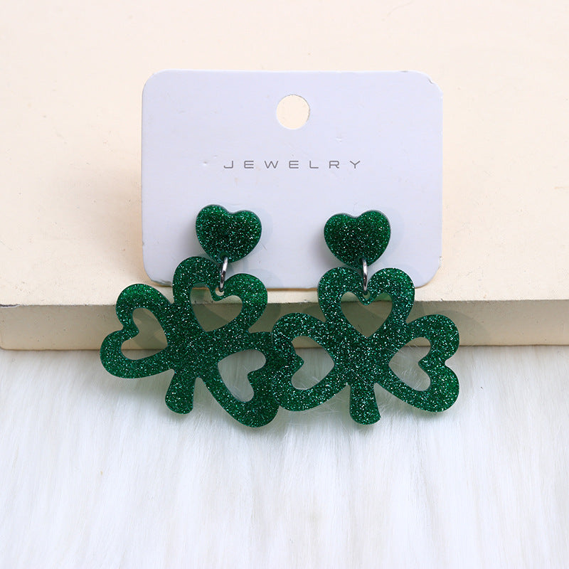 Wholesale St. Patrick's Day Beer Festival Acrylic Clover Earrings