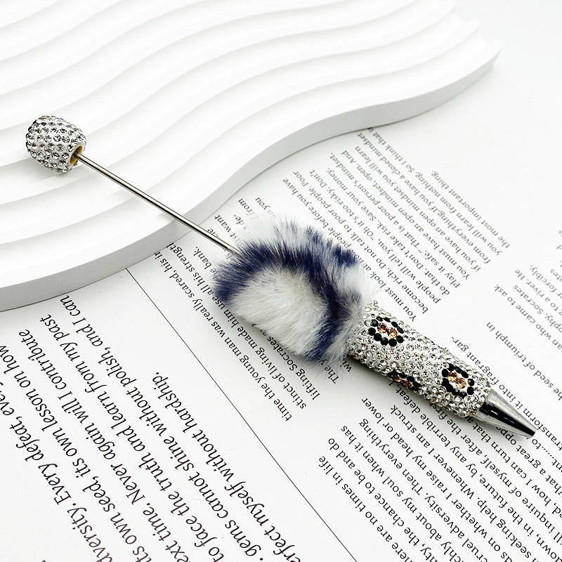Wholesale Beadable Pen Plastic Creative Plush Ball Leopard Print Full Diamond DIY