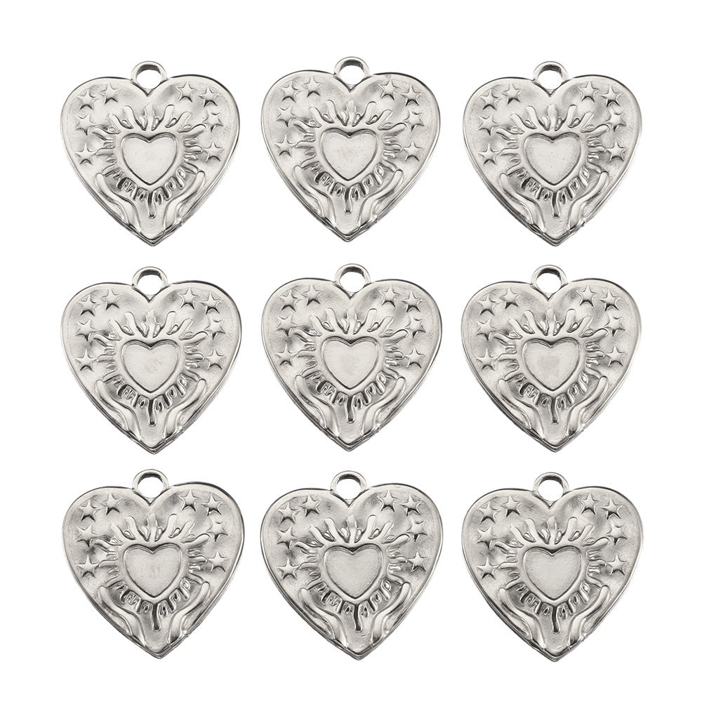 Wholesale 5pcs Stainless Steel Hydraulic Pendant Heart Shaped Sun Pendant Diy Accessories