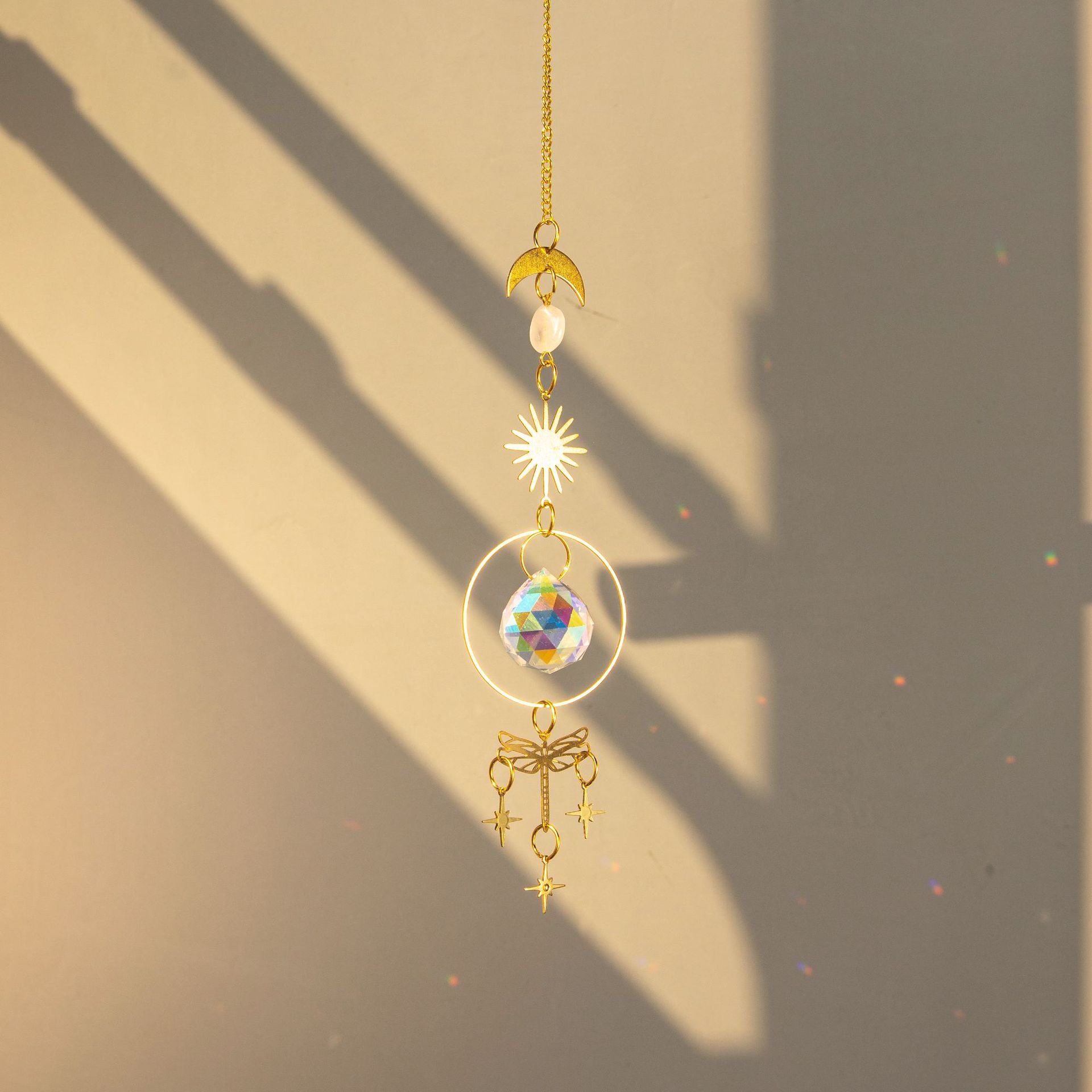 Wholesale Suncatcher Brass Butterfly Raw Stone Crystal Wind Chime Decoration