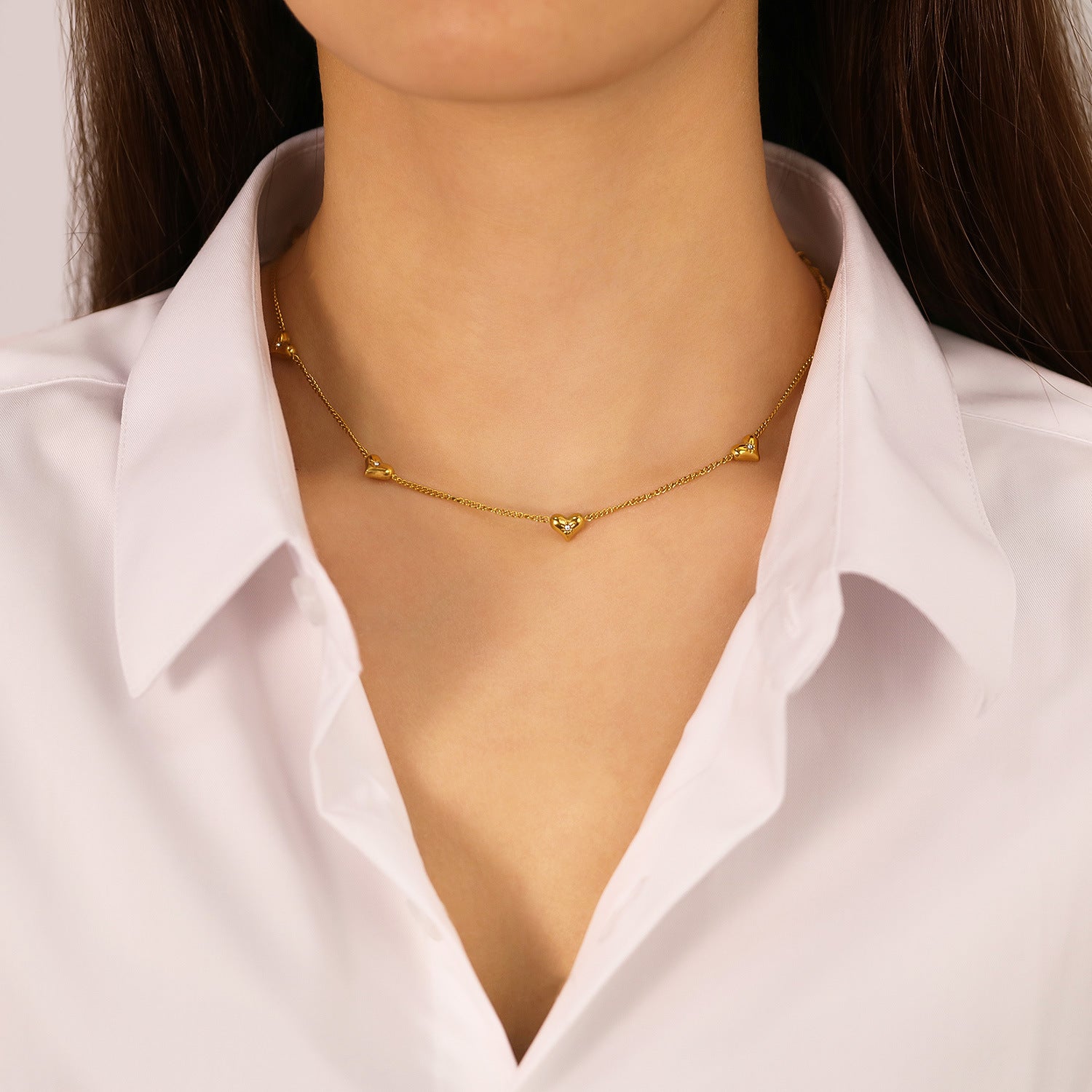 Wholesale Zircon All-match Fashion Stainless Steel Heart Necklace