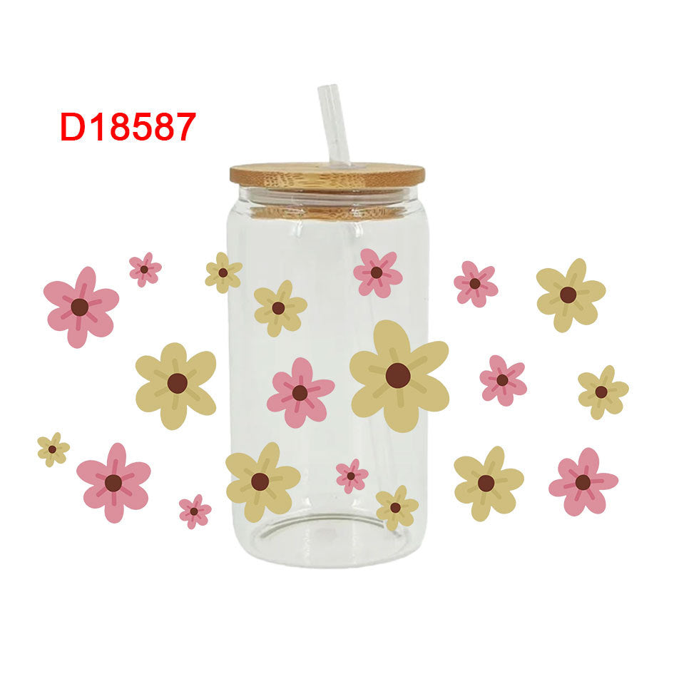 Wholesale Colorful Flowers Tulip Sunflower 16oz Cup UV DTF Wraps