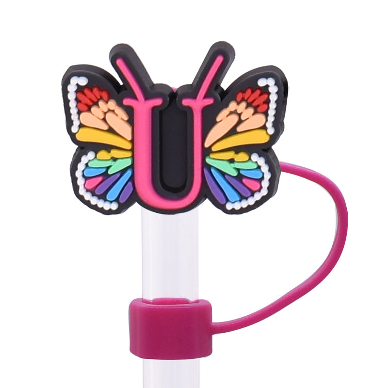 Wholesale  Random 100pcs/pack   Butterfly letter dustproof straw cover  Straw Tube Cap