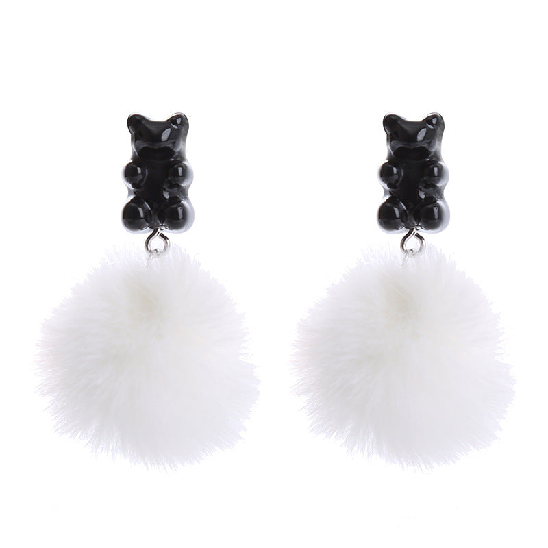 Wholesale Bear Candy Color Fur Ball Earrings