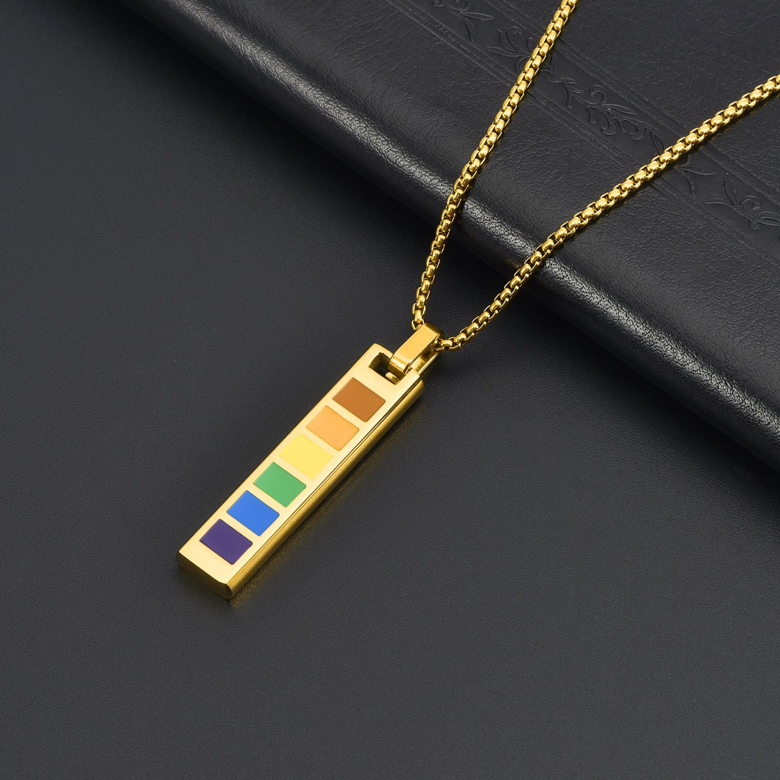Wholesale Fashion Rectangular Stainless Steel Rainbow Long Necklace