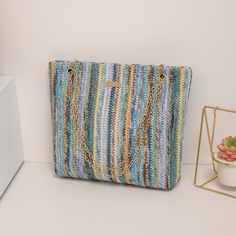 Wholesale Rainbow Multi Color Woven Grass Woven Tote Bag