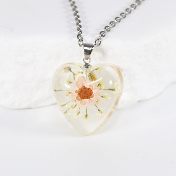 Wholesale 10pcs Small Star Flower Colorful Background Heart Shape Necklace