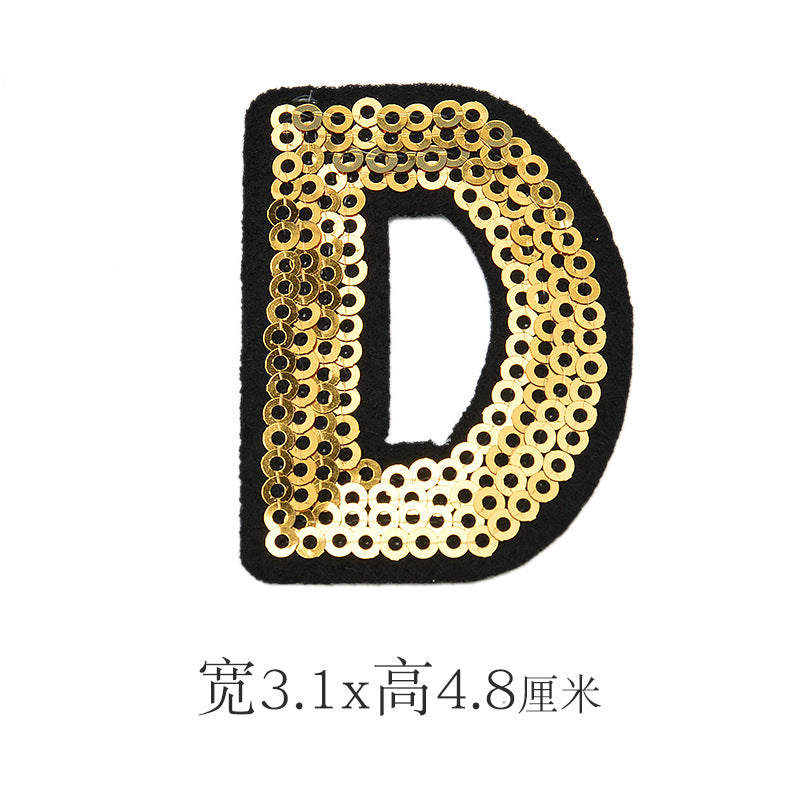 Wholesale Polyester Gold Sequin Alphabet Embroidered Patches For Coats Fashion Clothing Decorative Applique DIY Craft Supply