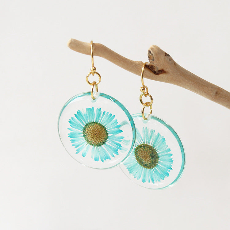 Wholesale 6pcs Everlasting Flower Forget-me-not Round Epoxy Color Earrings