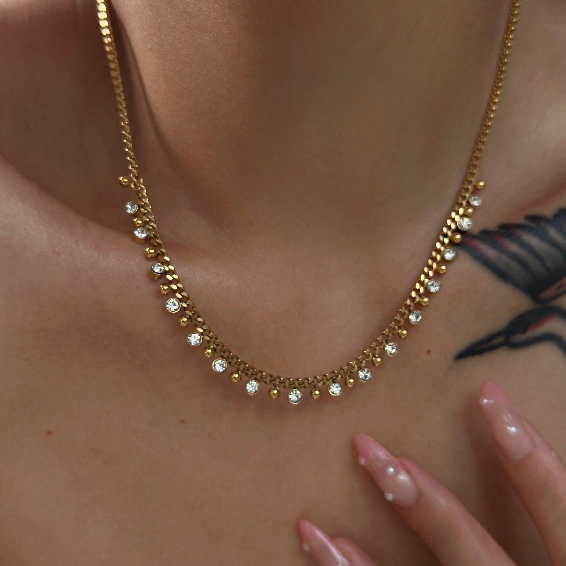 Wholesale 18k Gold-plated Titanium Steel Tassel Zircon Necklace