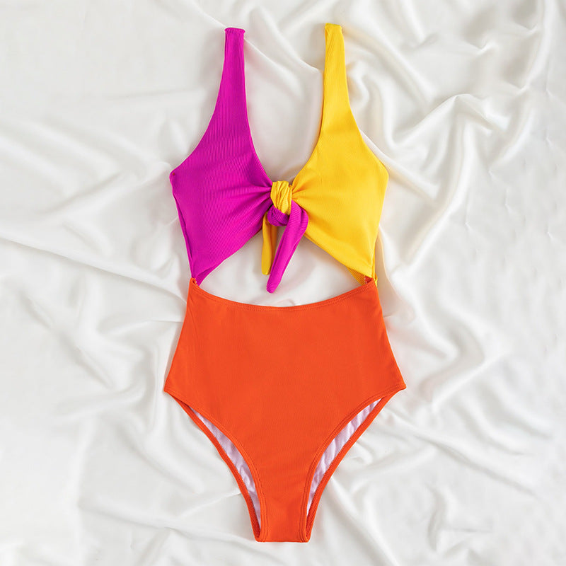 Wholesale One Piece Bikini Color Block Beach Resort Hot Spring Swimsuit