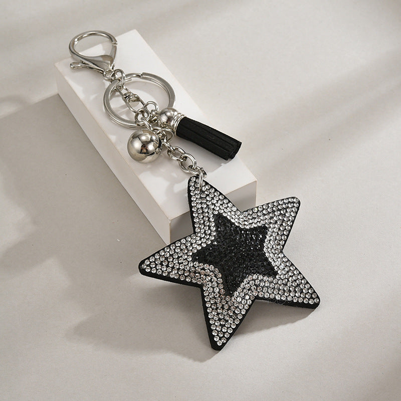 Wholesale Sequined Creative Two-Color Inlaid Diamond Five-Pointed Star Tassel Keychain