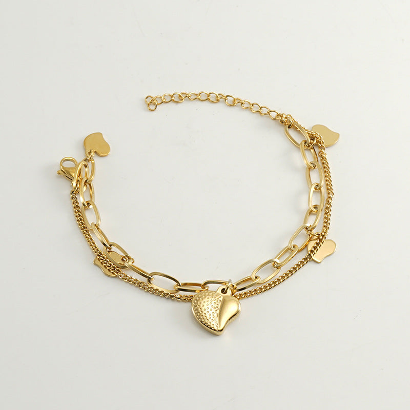 Wholesale Double Layer Titanium Steel Heart Shape 18K Multi-Layer Rose Bracelet