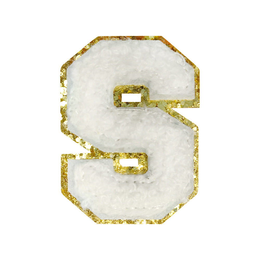 Wholesale White Towel Embroidered Alphabet Patches A Z With Gold Glitter Stylish DIY Accessory For Coats And Crafts