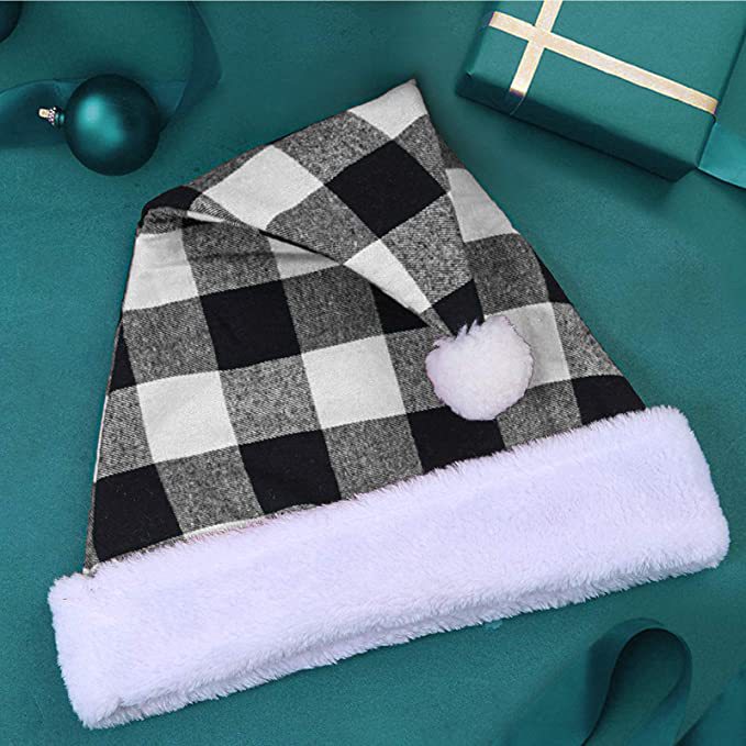 Wholesale 2023 Christmas Decorations Christmas Hat Black and Red Plaid Polyester Hat
