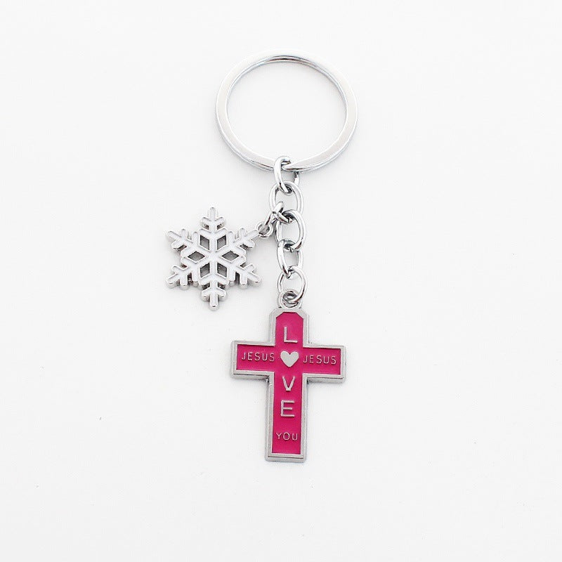 Wholesale Christmas Rainbow Cross Zinc Alloy Keychain