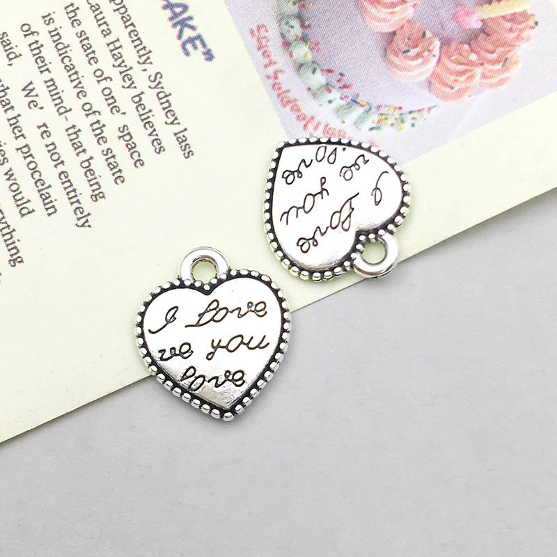 Wholesale 1 Antique Silver Alloy Simulation Heart-shaped English Letter DIY Pendant