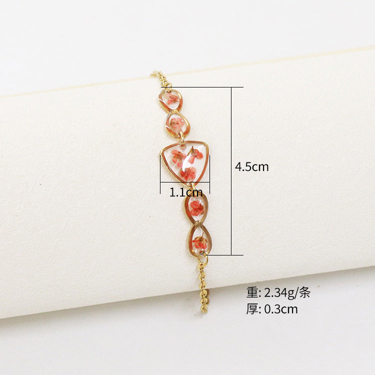 Wholesale 6PCS Gold Plated Dried Flower Transparent Resin Bracelet