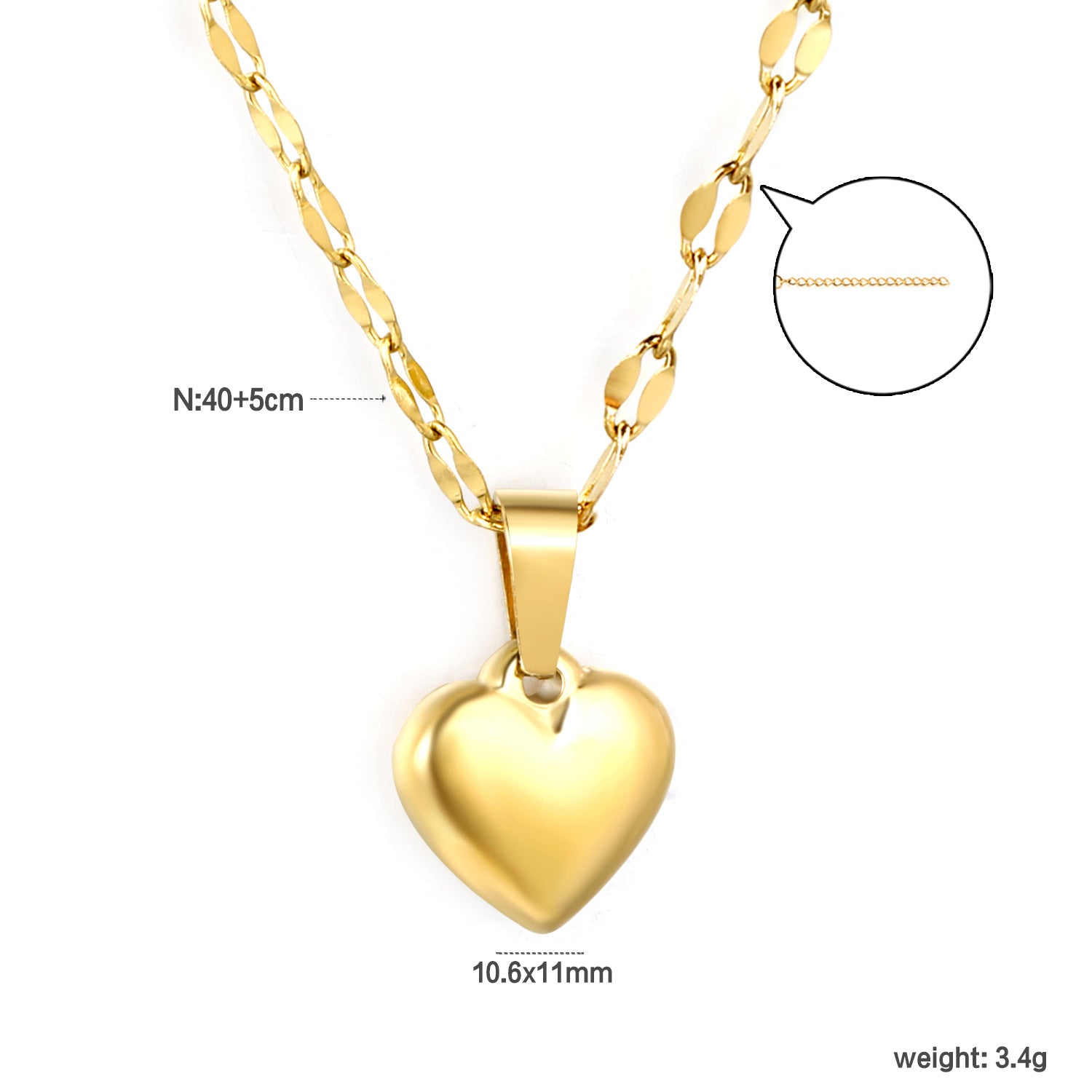 Wholesale 18k Gold-Plated Heart Pendant Stainless Steel Necklace