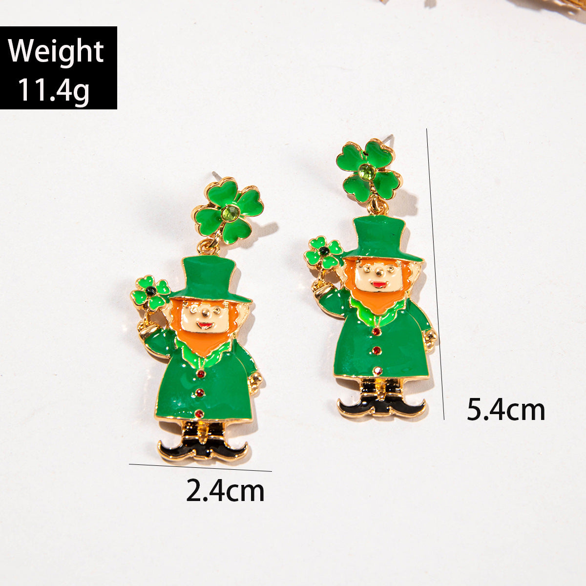 Wholesale St. Patrick's Day green earrings alloy oil drop diamond Irish carnival earrings