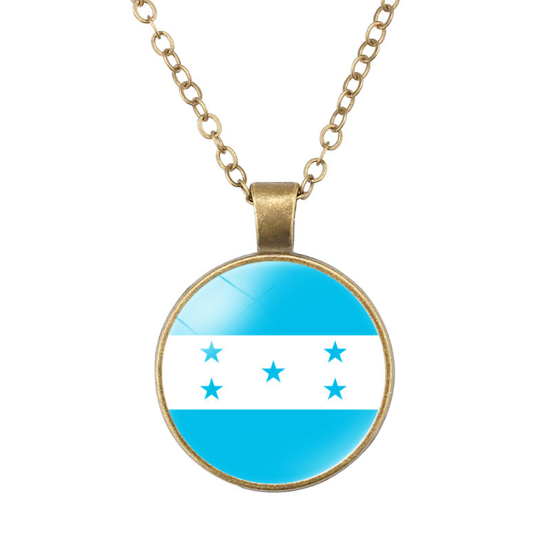 Wholesale North American National Flags Time Gem Round Retro Pendant Necklace