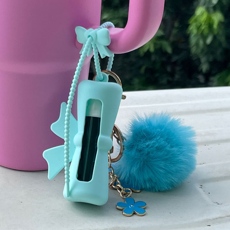 Wholesale Lipstick case silicone protective case bow lipstick bag keychain