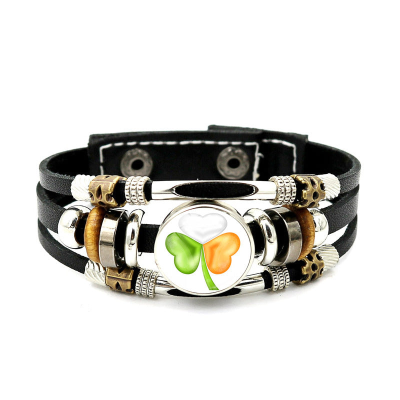 Wholesale Irish Flag Shamrock Alloy Bracelet
