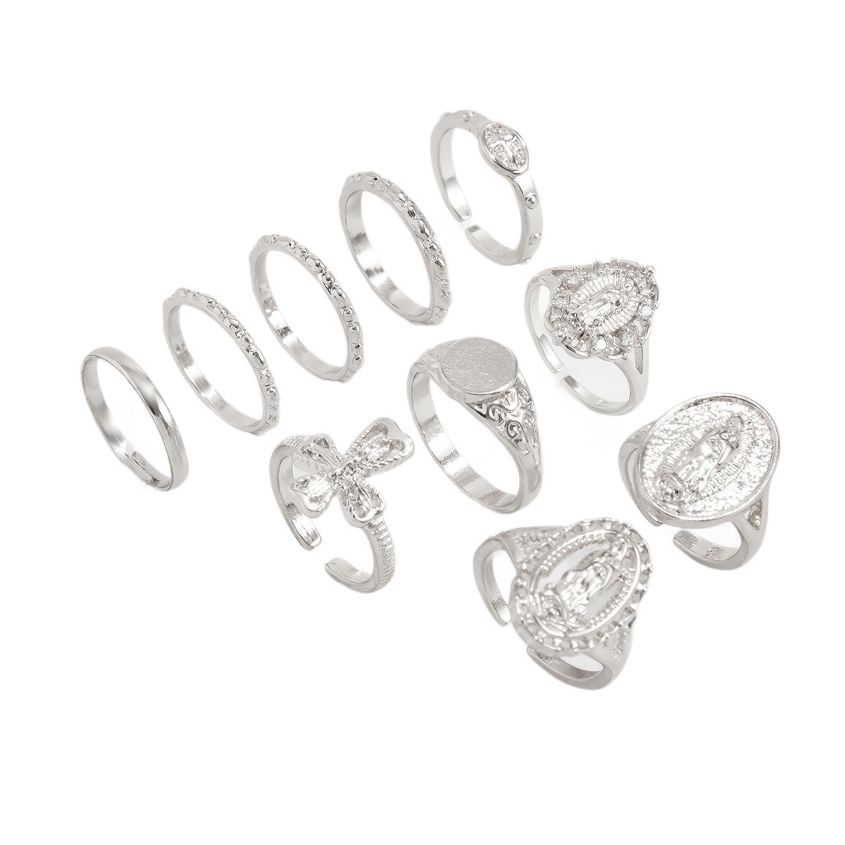 Wholesale Diamond-encrusted crown portrait cross Rings set