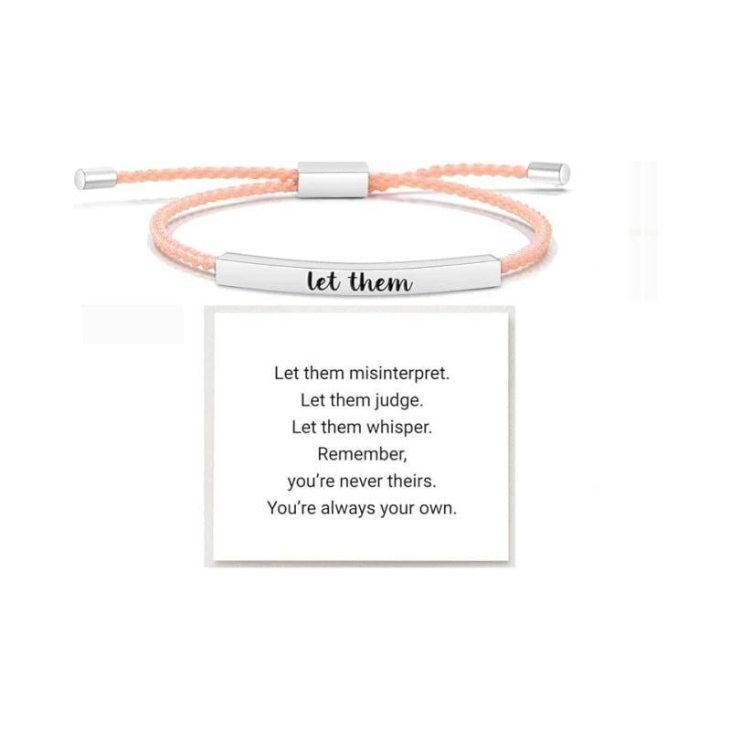 Wholesale Stainless steel bent tube inspirational text adjustable woven bracelet